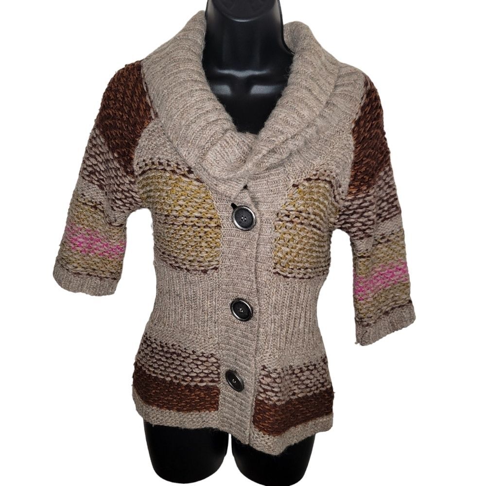 Free People wool blend peplum chunk knit cardigan sweater small